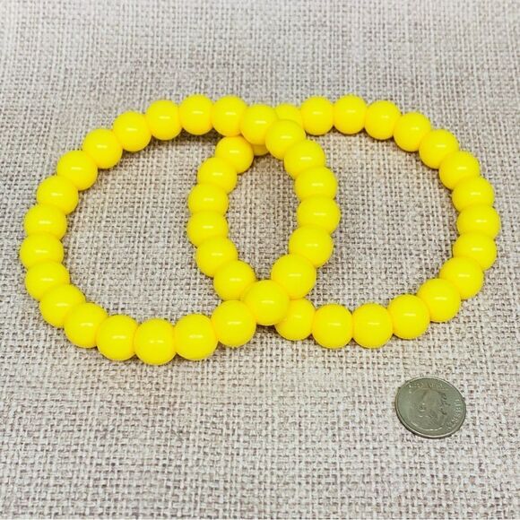 Yellow Solid Acrylic Ball Bracelets Bangles - Picture 1 of 2